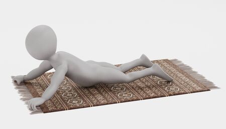 3D Render of Character with Oriental Carpetの写真素材
