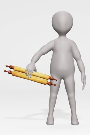 Render of Cartoon Character with Scrollsの写真素材