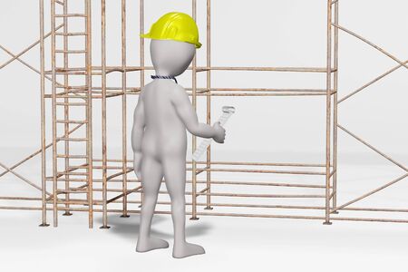 3D Render of Character with Scaffoldingsの写真素材