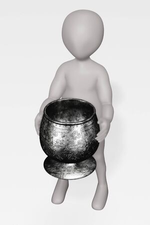 3D Render of Cartoon Character with Viking Cupの写真素材