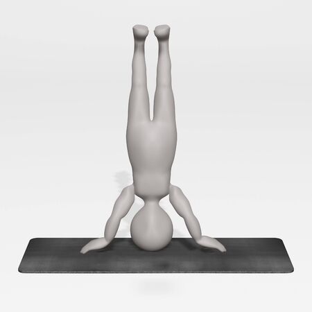 3D Render of Cartoon Character with Yoga Matの写真素材
