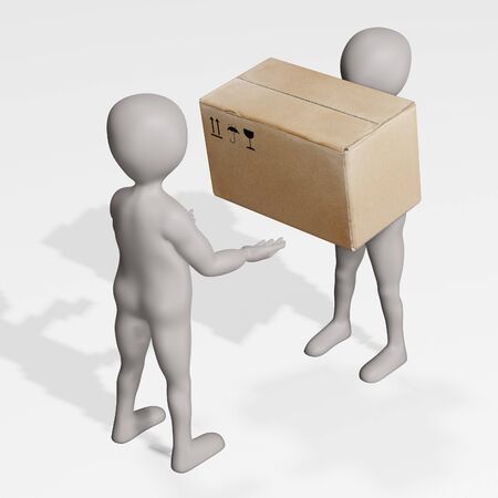 3D Render of cartoon character with Cardboard Boxの写真素材