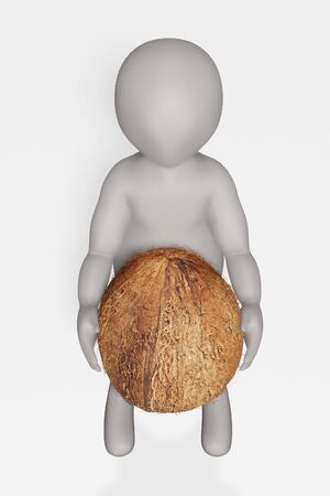 3D Render of cartoon character with Coconutの写真素材