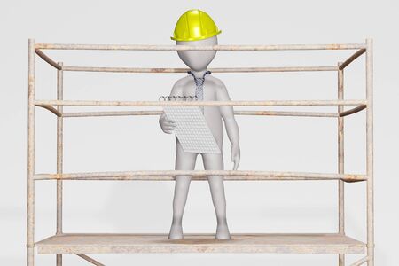 3D Render of Character with Scaffoldingsの写真素材