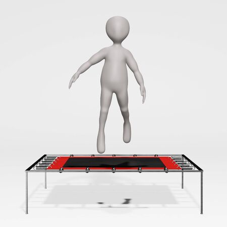 3D Render of Cartoon Character with Trampolineの写真素材