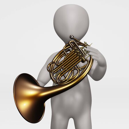 3D Render of Cartoon Character with French Hornの写真素材