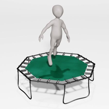 3D Render of Cartoon Character with Trampolineの写真素材