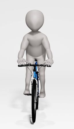 3D Render of Cartoon Character on Bicycleの写真素材