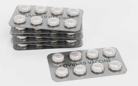 Realistic 3D Render of Blister with Covid Vaccine Pills