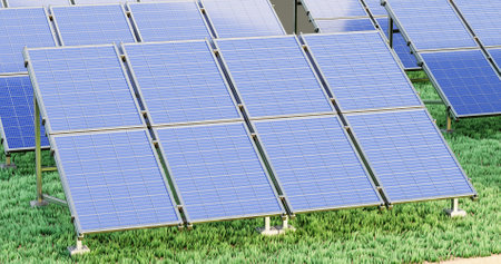 Realistic 3D Render of Solar Panel Farm
