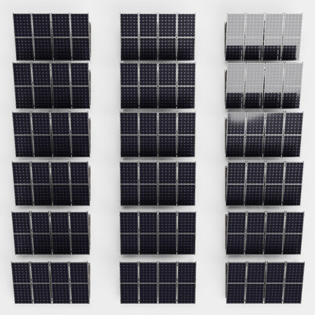Realistic 3D Render of Solar Panel Farmの写真素材