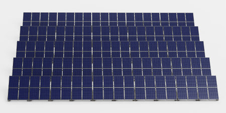 Realistic 3D Render of Solar Panel Farm