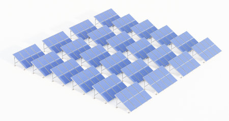 Realistic 3D Render of Solar Panel Farm