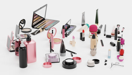 Realistic 3D Render of Cosmetics Collectionの写真素材