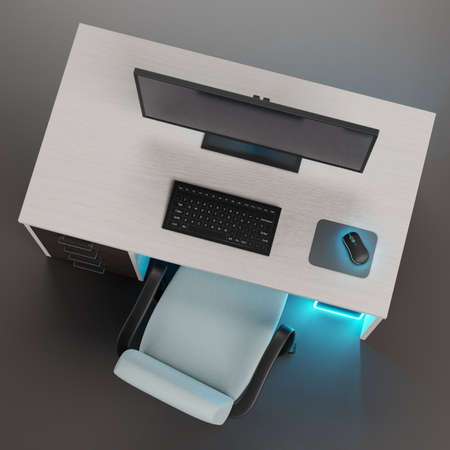Realistic 3D Render of Workstation with PC
