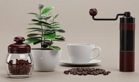 Realistic 3D Render of Coffee Setの写真素材