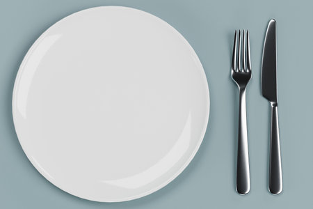 Realistic 3D Render of Plate with Cutleryの写真素材