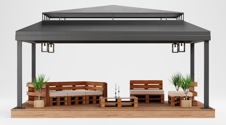 Realistic 3D Render of Gazebo with Furnitureの写真素材