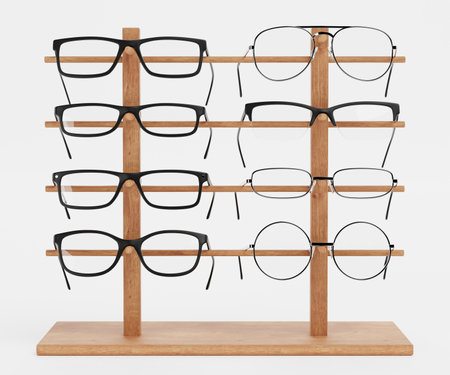 Realistic 3D Render of Glasses on Standの写真素材