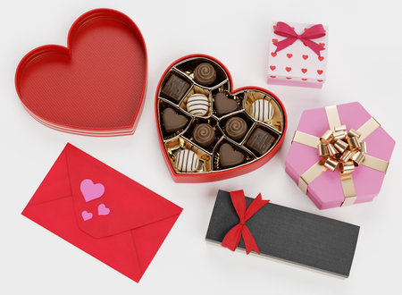 Realistic 3D Render of Valentine Setの写真素材