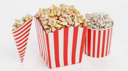 Realistic 3D Render of Popcorn in Cupsの写真素材
