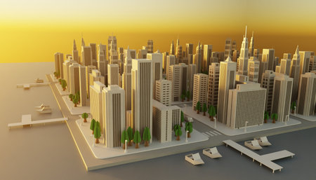 Realistic 3D Render of Paper City Modelの写真素材