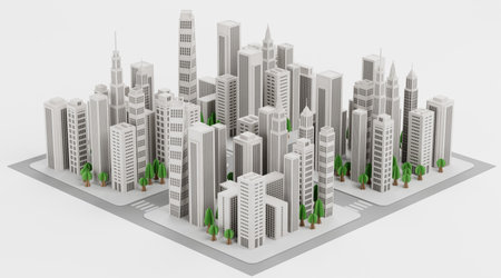 Realistic 3D Render of Paper City Modelの写真素材