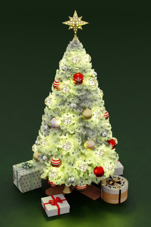 Realistic 3D Render of Christmas Treeの写真素材