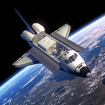 Space Shuttle Orbiter In Space. 3D Scene.