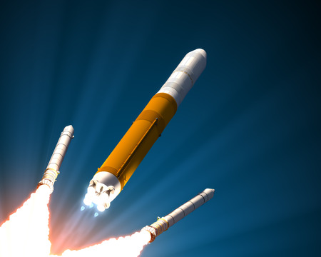 Solid Rocket Boosters Separation. Realistic 3D Scene.