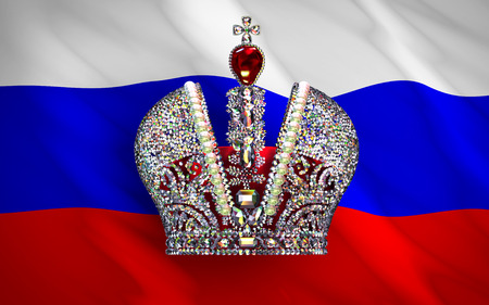 Big Imperial Crown Over Russian Flag. 3D Scene.の写真素材