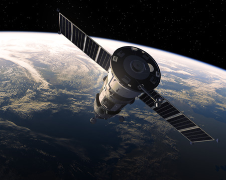 Cargo Spacecraft In Space. Realistic 3D Scene.