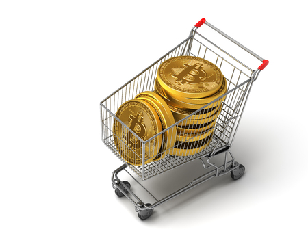 Concept Of Purchased Bitcoins In The Shopping Cart. 3D Illustration.の写真素材