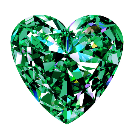 Green Emerald Heart On White Background. 3D Illustration.の写真素材