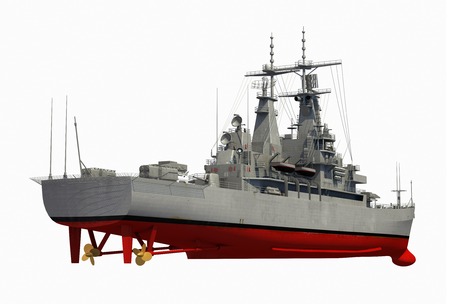 American Modern Warship Over White Background. 3D Illustration.の写真素材