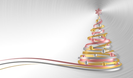 Christmas Tree From White, Pink And Yellow Tapes Over Metal Background. 3D Illustration.の写真素材