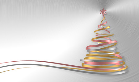 Christmas Tree From White, Pink And Yellow Tapes Over Metal Background. 3D Illustration.の写真素材