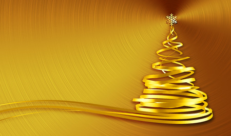 Christmas Tree From Gold Tapes Over Gold Background. 3D Illustration.の写真素材