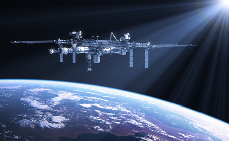 International Space Station In The Rays Of Sun. 3D Illustration.