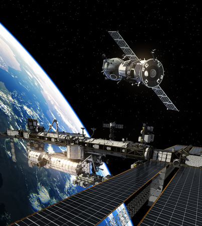 International Space Station And Spacecraft. 3D Illustration.の写真素材