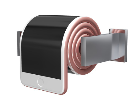 Concept Of Smartphone Like A Toilet Roll On White Background. 3D Illustration.の写真素材