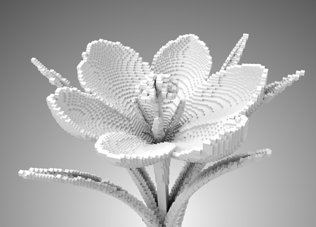 3D Pixel White Flower Crocus. 3D Illustration.の写真素材