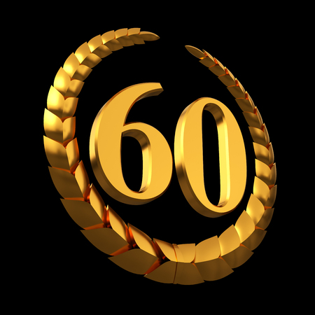 Anniversary Golden Laurel Wreath And Numeral 60 On Black Backgroundの写真素材