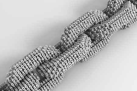 Concept Of Blockchain. Digital Chain Of Interconnected 3D Numbers