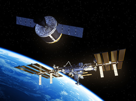 Cargo Spaceship Is Preparing To Dock With International Space Stationの写真素材