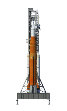 Space Launch System On Launchpad Isolated Over White Backgroundの写真素材