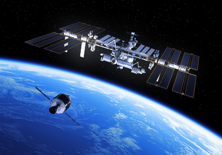 Crew Exploration Vehicle Is Preparing To Dock With International Space Stationの写真素材