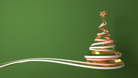 Christmas Tree From White, Pink And Gold Tapes Over Green Background.の写真素材