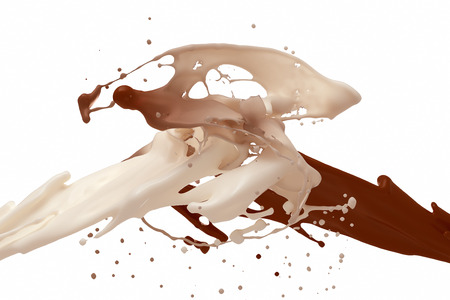 White Milk And Chocolate Splashing Isolated On White Backgroundの写真素材