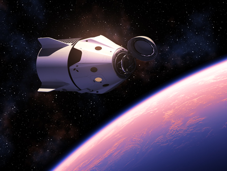 First Commercial Spacecraft Orbiting Blue Planet Earthの写真素材